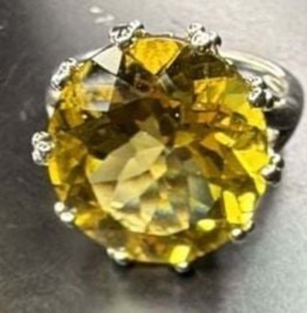 Brand New 925 Sterling Silver Cocktail Ring Large Oval Yellow Stone 6.1g Size 8